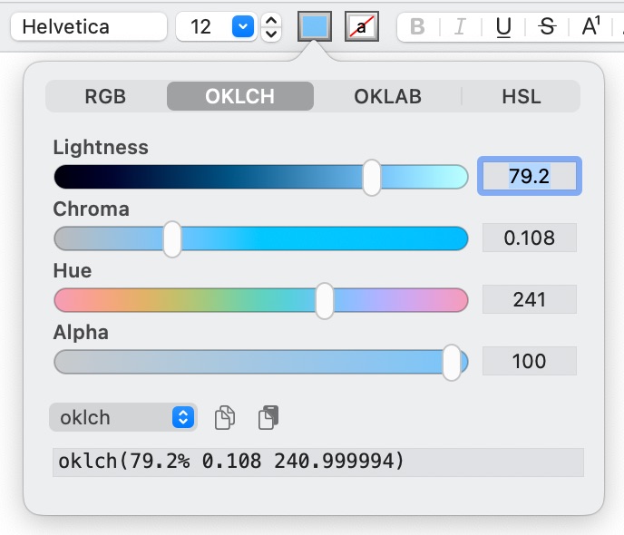 Curio color sliders panel.