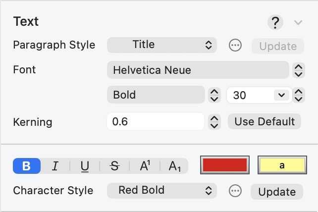 Paragraph and character text styles in Curio.